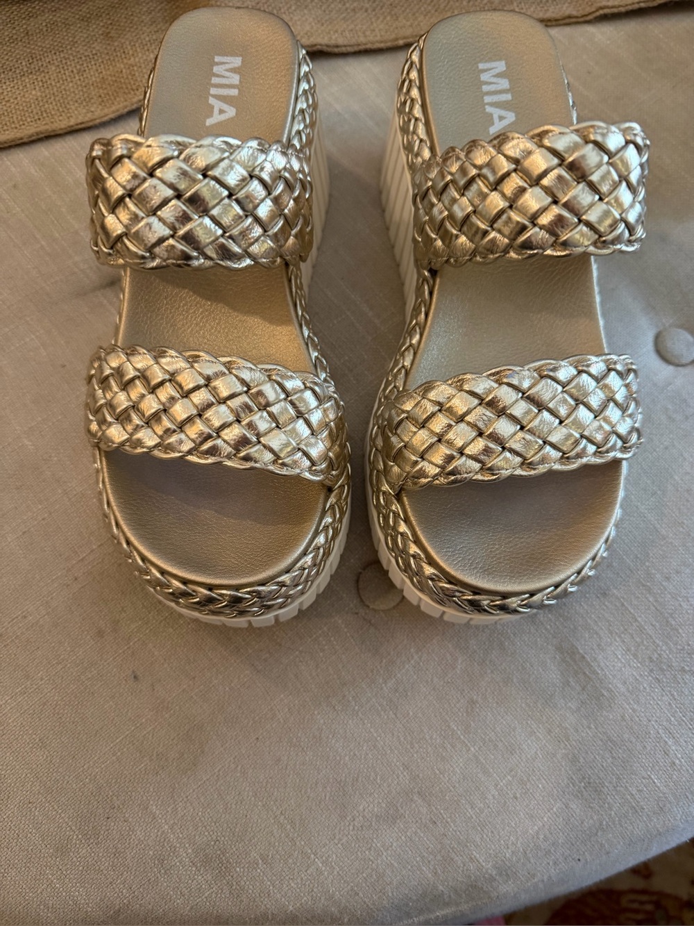 MIA Kids Metallic Gold Braided Double-Strap Slide Sandals
